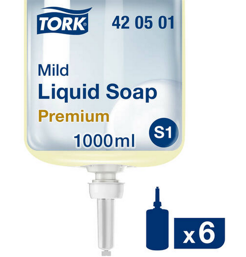 Tork Milde Vloeibare Zeep, 1ltr/flacon S1, doos 6 stuks
